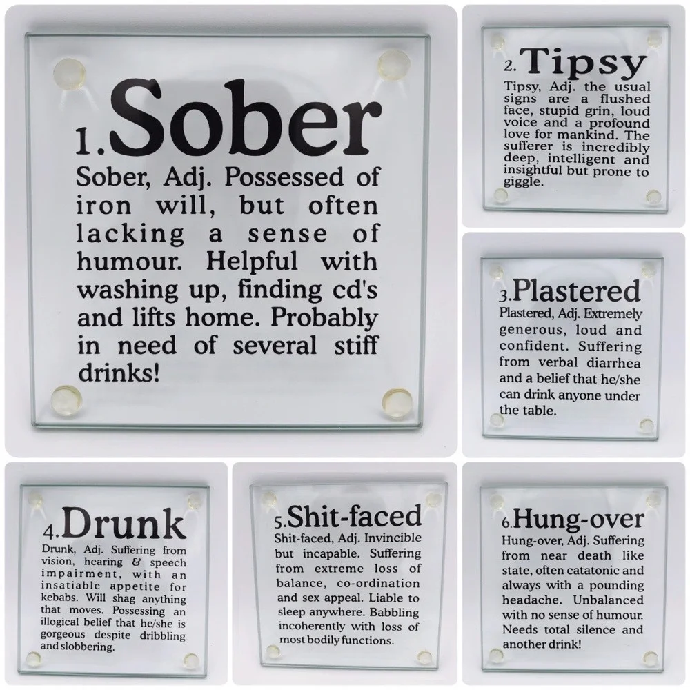 kikkerland Set of 6 Glass‎ Coasters Funny 